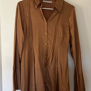 Abercrombie & Fitch Copper-Brown Satin Button-Front Dress